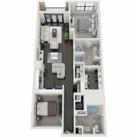 Floor plan for 2 beds, 2 baths, 1206 sqft