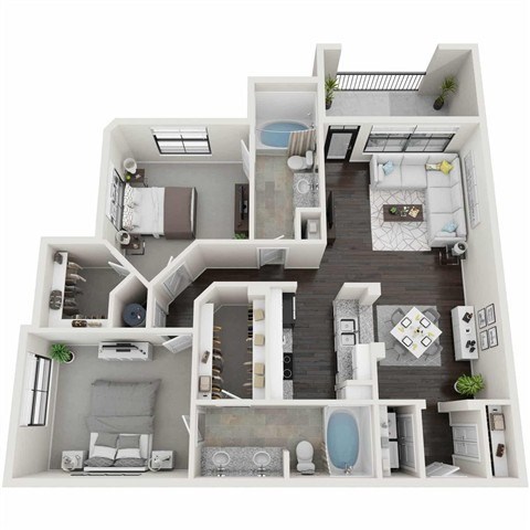 Floor plan for 2 beds, 2 baths, 1185 sqft