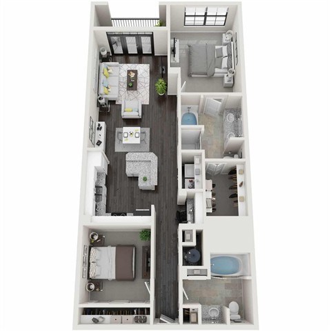 Floor plan for 2 beds, 2 baths, 1231 sqft
