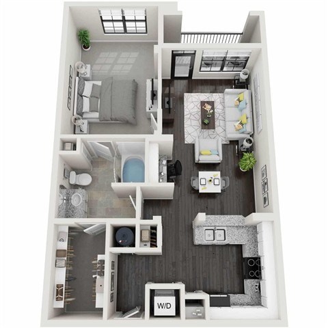 Floor plan for 1 bed, 1 bath, 825 sqft