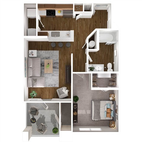Floor plan for 1 bed, 1 bath, 698 sqft
