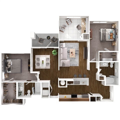Floor plan for 2 beds, 2 baths, 1285 sqft