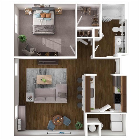 Floor plan for 1 bed, 1 bath, 798 sqft