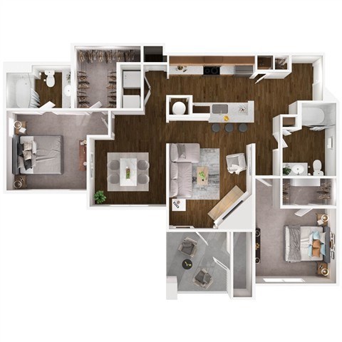Floor plan for 2 beds, 2 baths, 1167 sqft