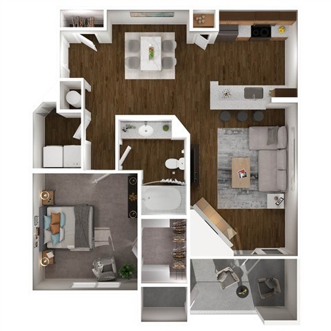 Floor plan for 1 bed, 1 bath, 866 sqft