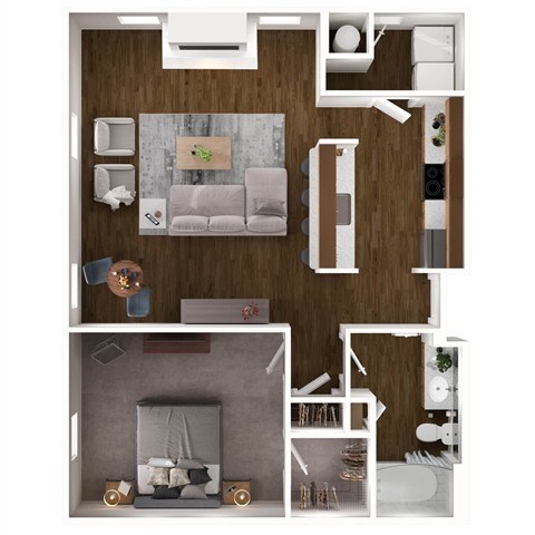 Floor plan for 1 bed, 1 bath, 866 sqft