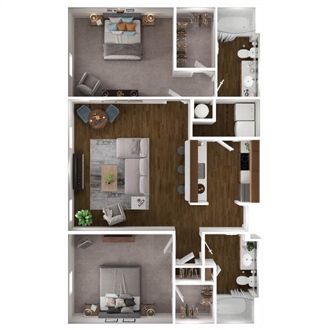 Floor plan for 2 beds, 2 baths, 1121 sqft