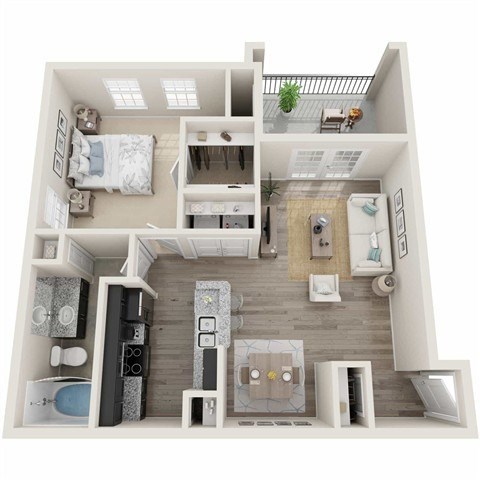 Floor plan for 1 bed, 1 bath, 793 sqft