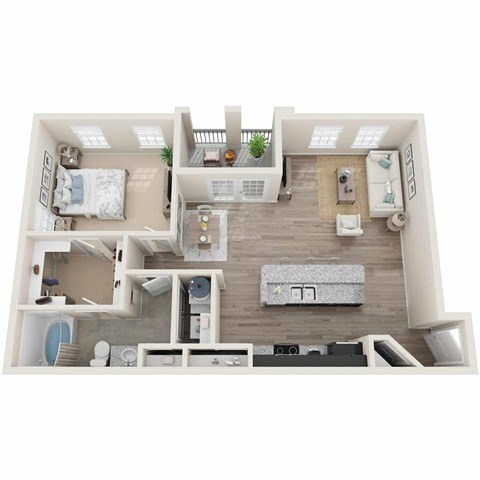 Floor plan for 1 bed, 1 bath, 837 sqft