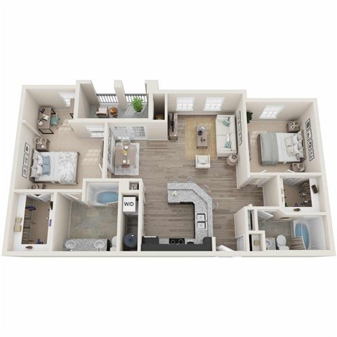 Floor plan for 2 beds, 2 baths, 1150 sqft