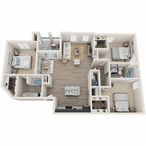 Floor plan for 3 beds, 2 baths, 1438 sqft