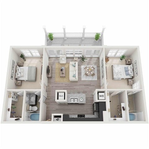 Floor plan for 2 beds, 2 baths, 1216 sqft