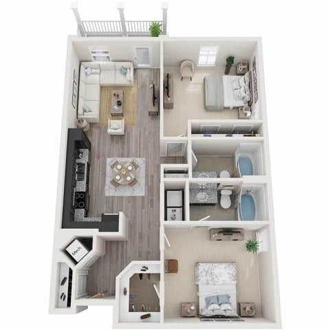Floor plan for 2 beds, 2 baths, 1078 sqft