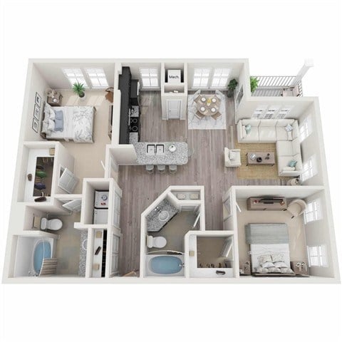 Floor plan for 2 beds, 2 baths, 1144 sqft
