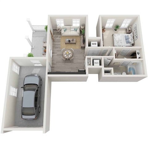 Floor plan for 1 bed, 1 bath, 688 sqft