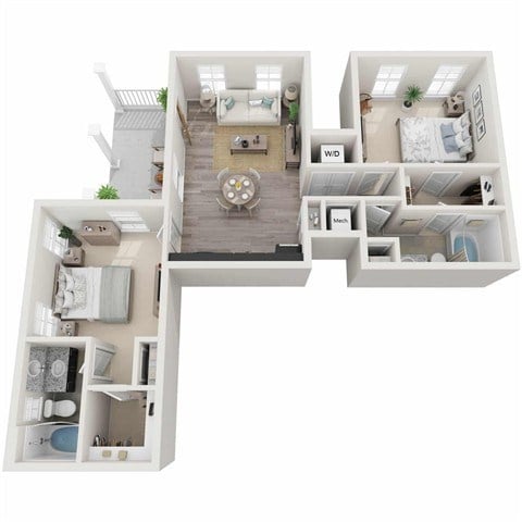 Floor plan for 2 beds, 2 baths, 984 sqft