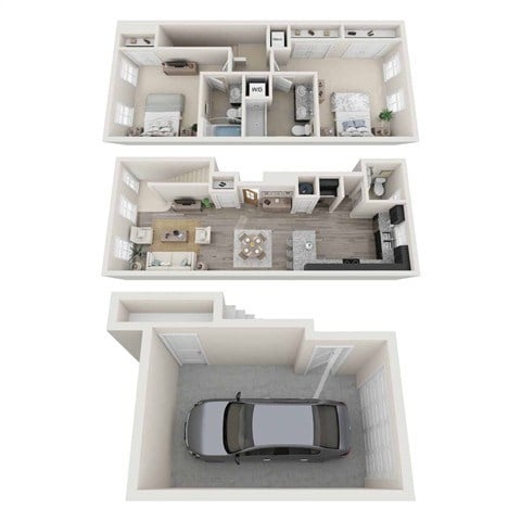 Floor plan for 2 beds, 3 baths, 1254 sqft