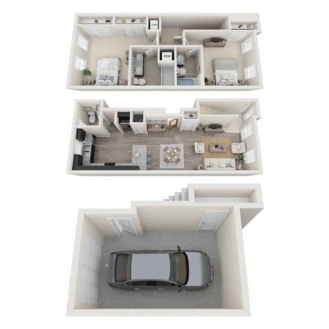 Floor plan for 2 beds, 3 baths, 1223 sqft