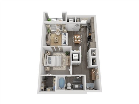 Floor plan for 1 bed, 1 bath, 689 sqft