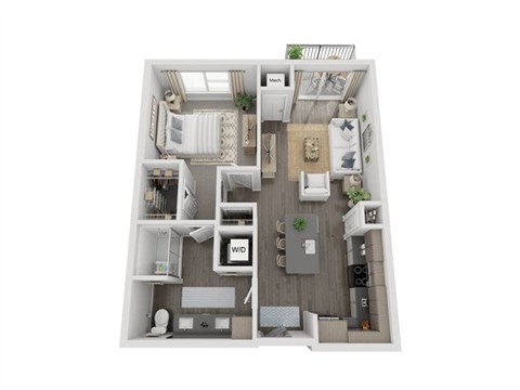Floor plan for 1 bed, 1 bath, 748 sqft