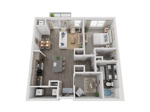 Floor plan for 1 bed, 1 bath, 913 sqft