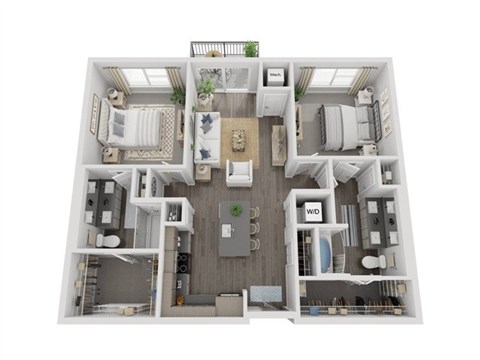 Floor plan for 2 beds, 2 baths, 1083 sqft
