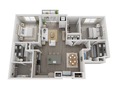 Floor plan for 2 beds, 2 baths, 1328 sqft