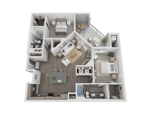 Floor plan for 2 beds, 2 baths, 1390 sqft