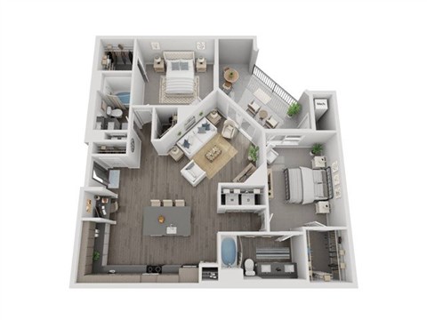 Floor plan for 2 beds, 2 baths, 1360 sqft