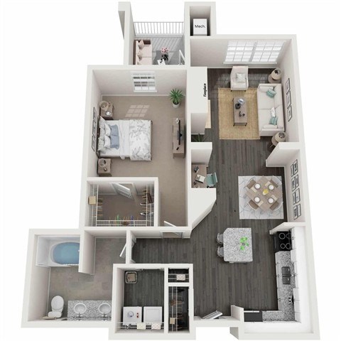 Floor plan for 1 bed, 1 bath, 800 sqft