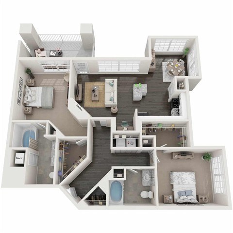 Floor plan for 2 beds, 2 baths, 1187 sqft