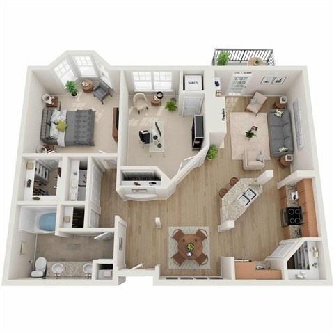 Floor plan for 2 beds, 1 bath, 1141 sqft