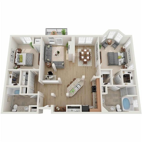 Floor plan for 2 beds, 2 baths, 1441 sqft