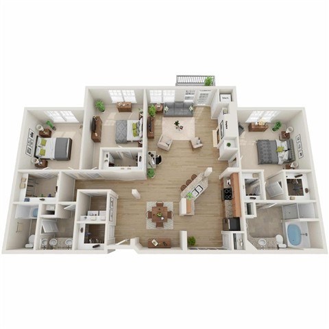 Floor plan for 3 beds, 2 baths, 1908 sqft