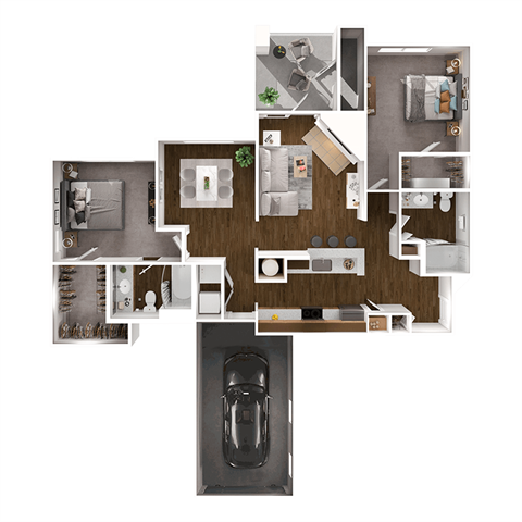 Floor plan for 2 beds, 2 baths, 1152 sqft
