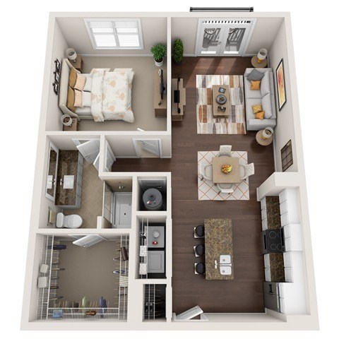 Floor plan for 1 bed, 1 bath, 849 sqft