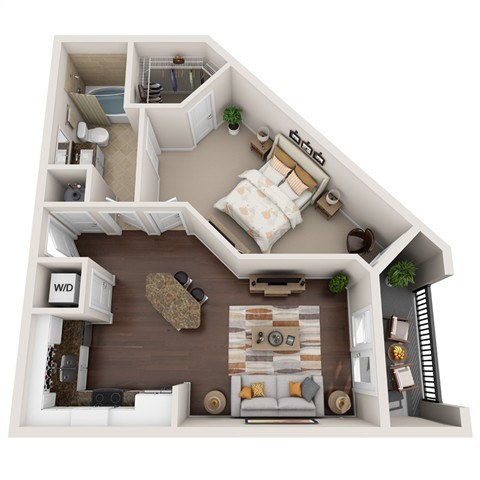 Floor plan for 1 bed, 1 bath, 780 sqft