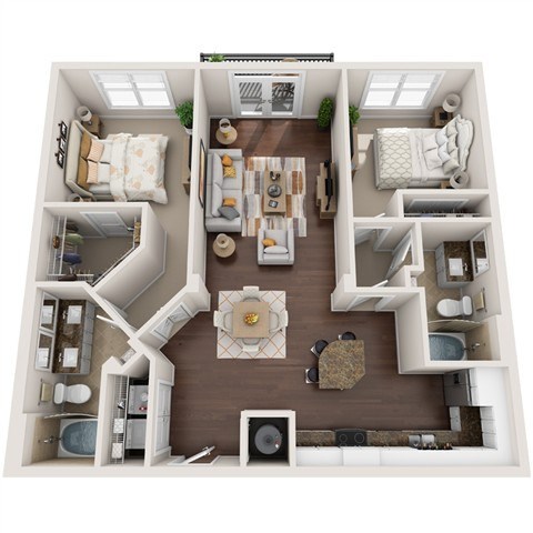 Floor plan for 2 beds, 2 baths, 1152 sqft