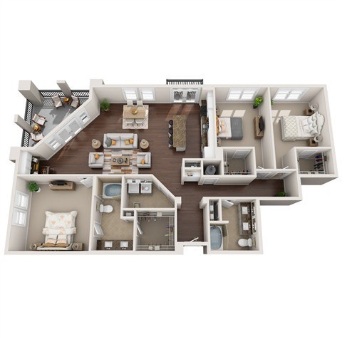 Floor plan for 3 beds, 2 baths, 2005 sqft
