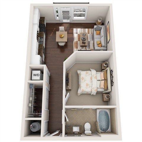 Floor plan for studio, 1 bath, 681 sqft