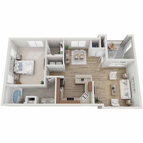 Floor plan for 1 bed, 1 bath, 1007 sqft