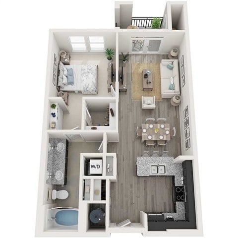 Floor plan for 1 bed, 1 bath, 777 sqft