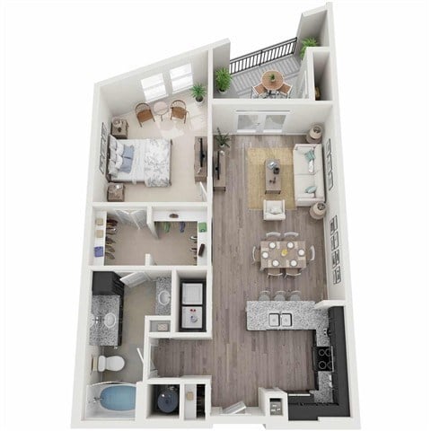 Floor plan for 1 bed, 1 bath, 868 sqft