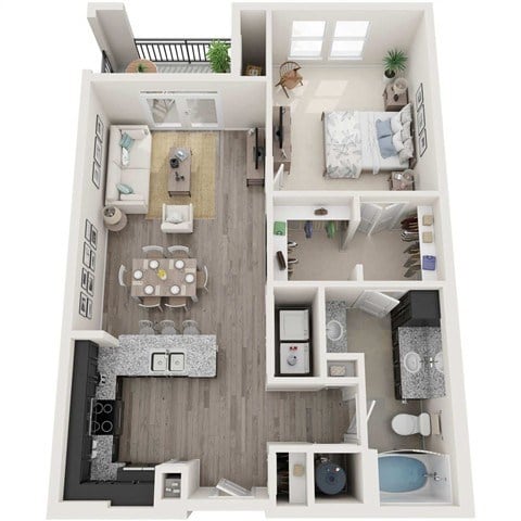 Floor plan for 1 bed, 1 bath, 835 sqft