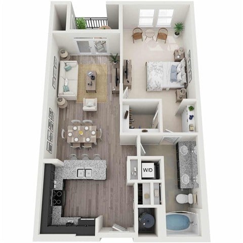 Floor plan for 1 bed, 1 bath, 807 sqft