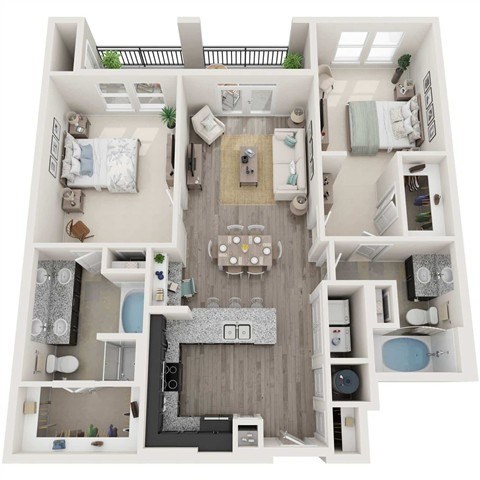 Floor plan for 2 beds, 2 baths, 1228 sqft