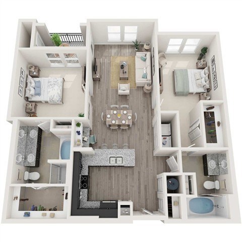 Floor plan for 2 beds, 2 baths, 1215 sqft