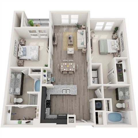 Floor plan for 2 beds, 2 baths, 1204 sqft