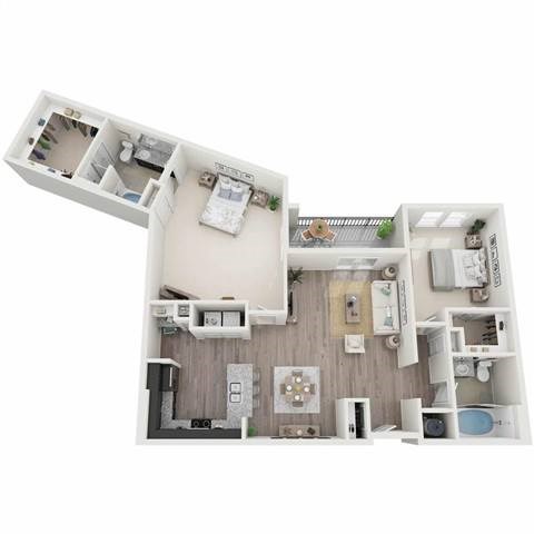Floor plan for 2 beds, 2 baths, 1352 sqft