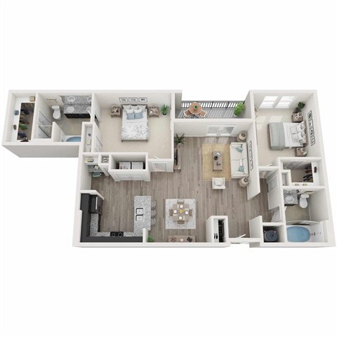 Floor plan for 2 beds, 2 baths, 1199 sqft